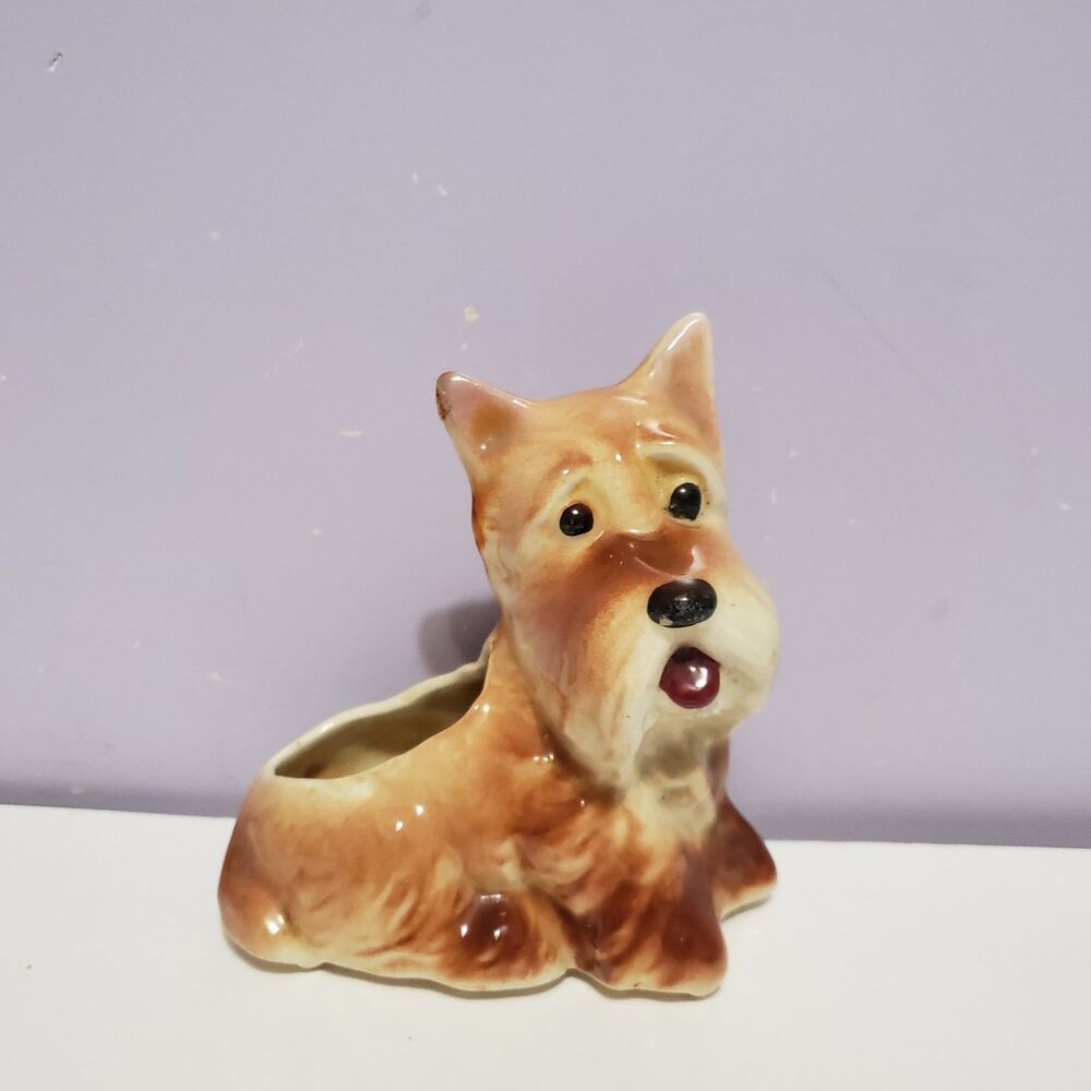 Royal Copley Brown Scottish Terrier Dog Planter Vintage Decor 5"×4"